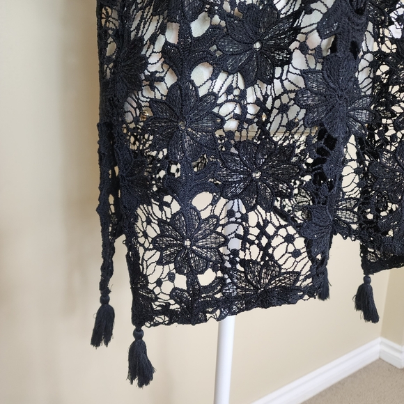 Lacey Floral Crochet Bikini Swimsuit Cover Up Dress Top with Tassels Size Medium - Picture 5 of 12